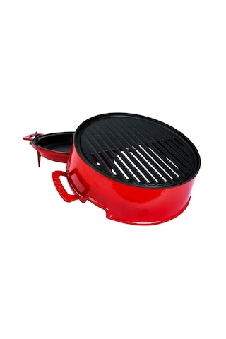 Lava Döküm Yuvarlak Mangal Izgara Set Döküm Demir Yekpare Çift Kulplu Çap Ø 36cm. - Kırmızı Kırmızı