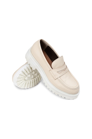 Deery Hakiki Deri Bej Kadın Loafer Ayakkabı - 01903zbeje01 Bej
