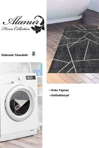 Dekoreko Kaymaz Taban Djt Banyo Halısı Trend Modern 717 Siyah