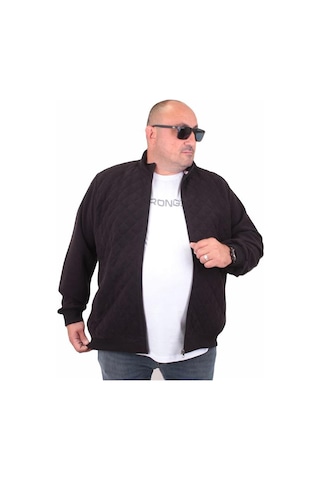 Starbattal Büyük Beden Fermuarlı Hırka Diamond 23281 Sıyah-Sıyah Siyah