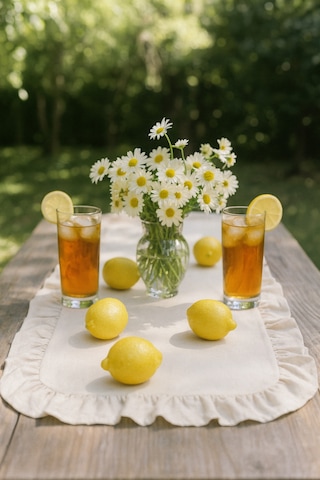 Fırfırlı Masa Runner 120x40 Cm Şık Dekoratif Masa Örtüsü Krem