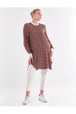 Sırtı Pileli Ekoseli Tunik-kahve-beyaz Kahve-beyaz