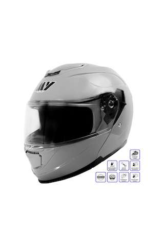 My Helmets Mks002-ng Güneş Vizörlü Şeffaf Çene Açılır Motosiklet Kaskı Gri