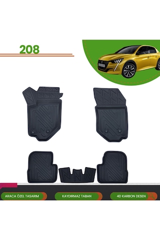 Peugeot 208 2019+ Araca Özel 4d Havuzlu Paspas Takımı Karbon