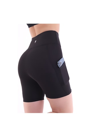 Emfure Kadın Siyah Yüksek Bel Toparlayıcı Çift Cepli Biker Şort Kısa Spor Tayt Biker Shades Siyah