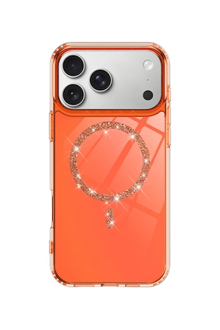 Newface - 810 - Apple iPhone Uyumlu 17 Pro Max Live Diamond Magsafe Kapak - Csmo-tex - - Turuncu