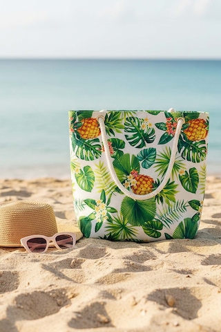Rivaistanbul Ananas Yaprak Desenli Plaj Çantası Çok Renkli