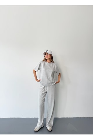 Kadın Modal Kısa Kolu Soft Touch Spor Takım Gri