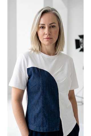 Byemelika Denim Garnili Tasarım T-shırt Çok Renkli
