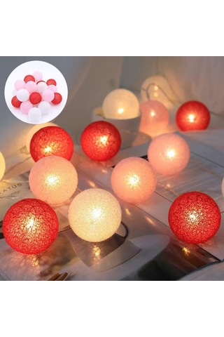 Dofolink 6cm Pembe Pamuk Topu Led Işık Zinciri, 3m 20 Işık Pil Li, Odalar & Yatak Odaları Dekorasyonu, Noel & Doğum Günü Festiviti Işığ Pembe