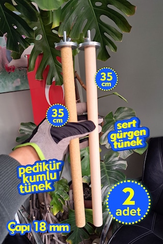 Vixpet Doğal Ahşap Papağan Tünek & Pedikür Kumlu Tünek – Ayak Bakımı ve Tüneme İçin | 35 cm - 18 mm