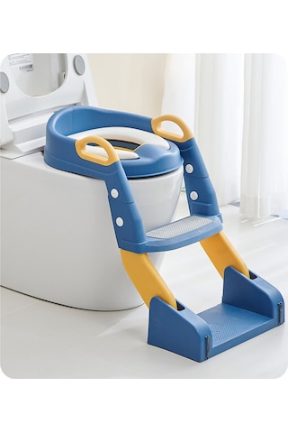 Çocuk Tuvalet Eğitimi Katlanır Klozet Adaptörü ve Lazımlık Mavi