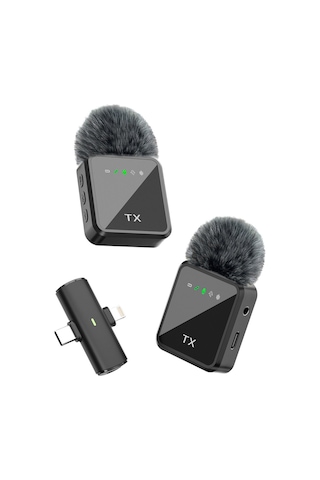 Kablosuz Tüylü Yaka Mikrofonu Apple iPhone Uyumlu  Type-c Pc Tablet Video Kayıt Vlog Lightning Usb-c Çıkış