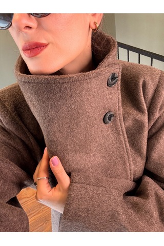 Ali Butik Kahve Dik Yaka Kaban Kahverengi