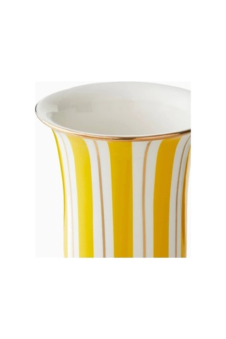 Jonathan Adler Portofino Çizgili Porselen Dekoratif Tasarım Vazo Beyaz