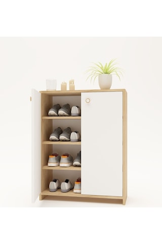 Floradesign Capy Ayakabıl Dolabı Ayakkabilik - Çok Amaçli Dolap Meşe / Beyaz Meşe - Beyaz