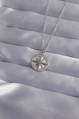 316l Çelik Zincir Gümüş Renk Zirkon Taşlı Kutup Yıldızı Kolye - Ebj240912w27680 Bakır