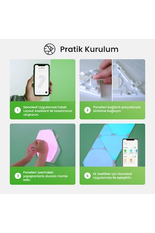 Nanoleaf Üçgen Akıllı Rgbw Duvar Paneli Genişletme Paketi App Kontrollü, 3 Parça, Beyaz, Google Home RGB