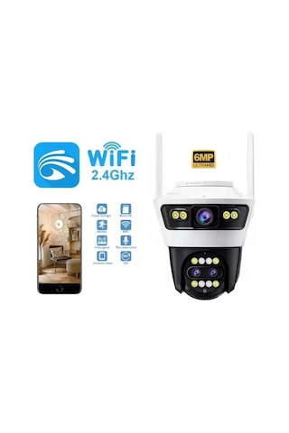Ayarlanabilir 3 Lens 6mp 8x Zoom İç Dış Mekan Uygun Gece Görüşlü Akıllı Ip Güvenlik Kamerası