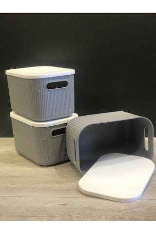Bayev 3 Adet Storage 6lt Gri Çok Amaçlı Dolap Içi Düzenleyici Kapaklı Kutu, Dekoratif Saklama Kutusu Çok Renkli