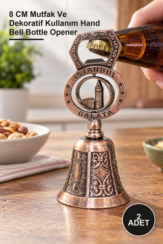2 Adet İstanbul Temalı Açacaklı El Çanı 8 Cm Mutfak Ve Dekoratif Kullanım Hand Bell Bottle Opener