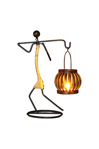 Mufunye Demir Ve Kenevir İpten Yapılmış Şık Mumluk - F Modeli Dekoratif Aydınlatma Mum Dahil Değil