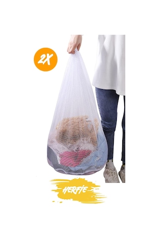 2 Adet Battal Boy Perde Tüy Kirli Ve Çamaşır Yıkama Filesi Büyük 60x80 Beyaz