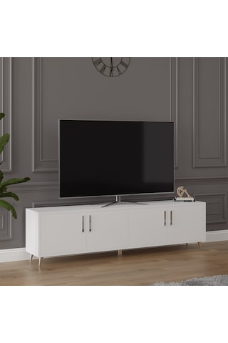 Asra Trend Tv Ünitesi T-01 %100 MDF 160 cm Tv Sehpası 4 Kapaklı Raflı Beyaz