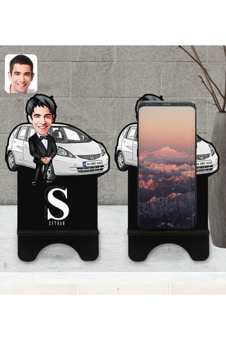 Kişiye Özel Plakalı Erkek Honda Jazz Karikatürlü Ahşap Biblo Tele