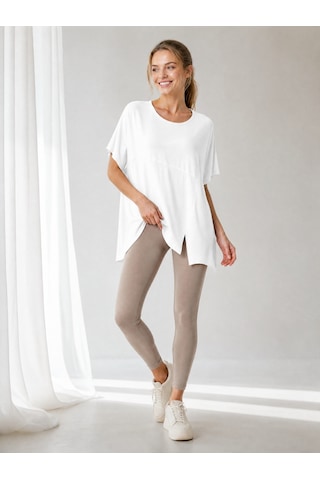 Nealirsanall.com Asimetrik Kesim Bluz Tunik Modern Çizgiler Ve Sınırsız Hareket Özgürlüğü Bej