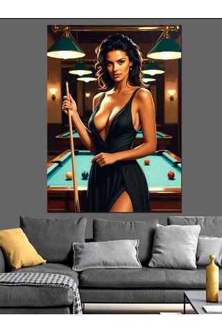 Ahşap Tablo Bilardo Istakası Tutan Kadın Aşk Temalı Tablolar
