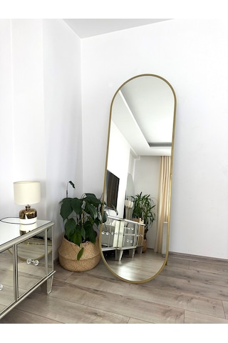 Effe Gold Metal Çerçeveli 180x60 Cm Elips Model Ayaklı Boy Aynası