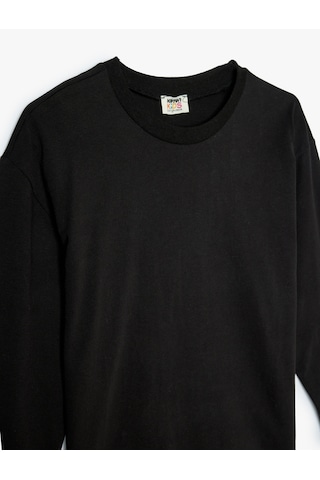 Koton Oversize Tişört Uzun Kollu Bisiklet Yaka Pamuklu Siyah 5wkb10434tk Siyah