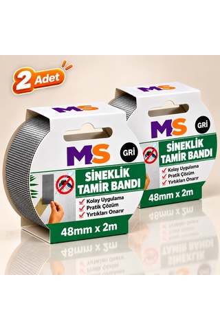 2 Adet Yapışkanlı Gri Sineklik Tamir Bandı 48 Mm X 2 Metre Yaması Tülü Bantı Delik Onarımı Yapıştırma 48 x 48