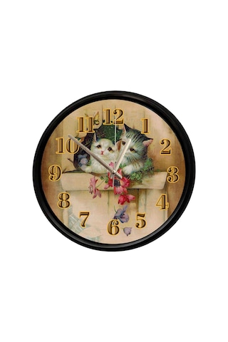 Sevimli Yavru Kediler Tasarımlı Dekoratif Duvar Saati 28 Cm Sessiz Mekanizma Çok Renkli 85137606