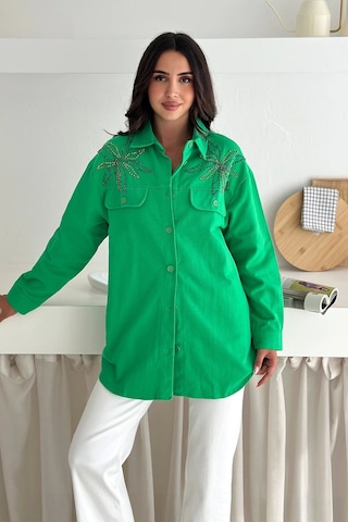 Asprin Fashion Taş Detaylı Gömlek Yeşil Yeşil