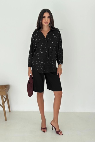 Varak Baskılı Gömlek Siyah