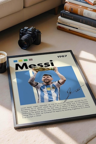 Lionel Messi Çerçeveli Tablo - Dekoratif Çerçeveli Futbolcu Poster Tablo