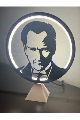 Atatürk Silüetli Halka Led Dekoratif Işıklı Masa/gece Lambası Anlamlı Hediye Adaptör Dahil Beyaz