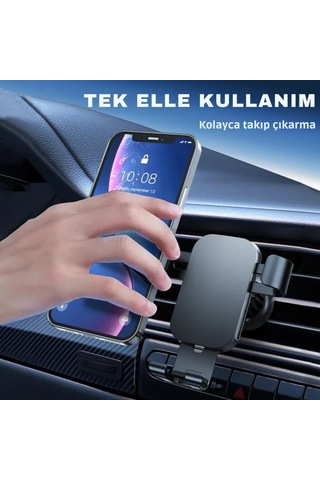Polham Havalandırma Girişli Araç Telefon Tutucu, Titremez Düşmez Otomatik Kilitli Telefon Tutucu Siyah