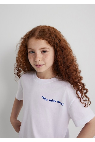 Mavi - Miav Baskılı Beyaz Crop Tişört 7610180-620 Beyaz