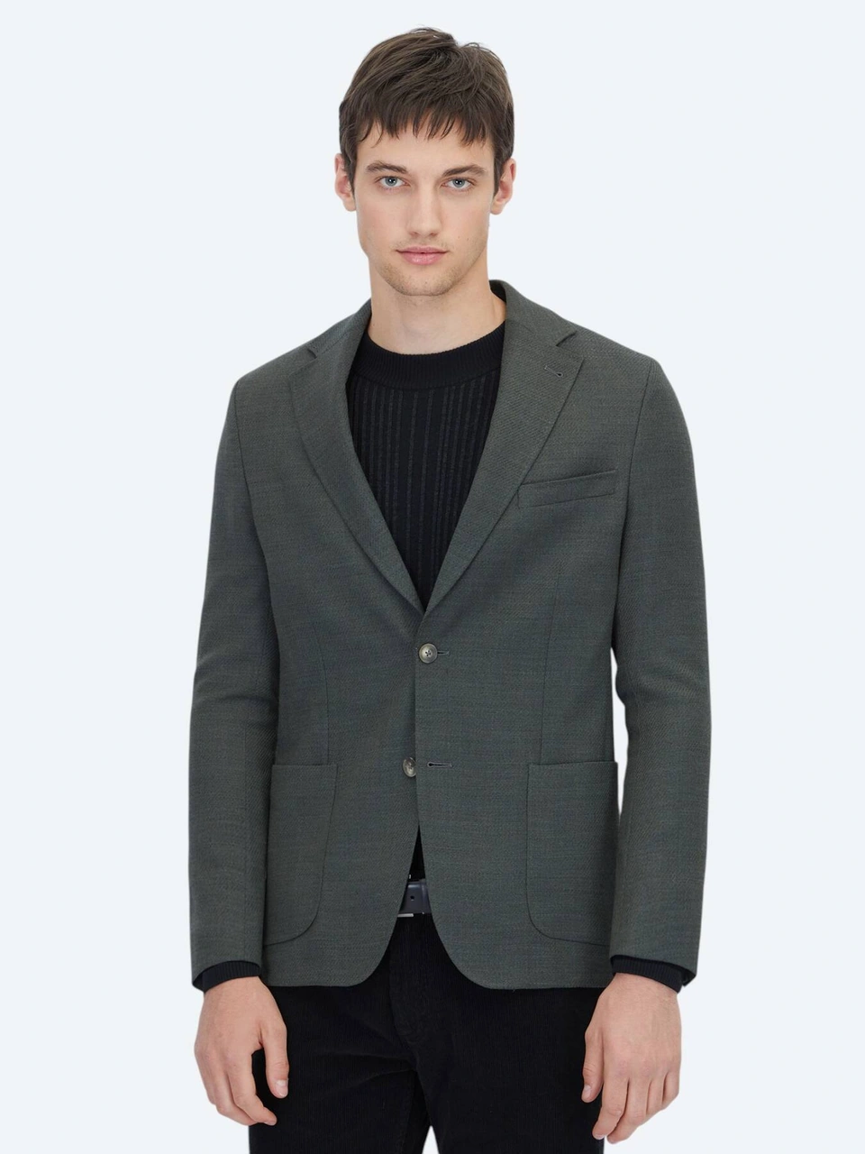 Kip Haki Modern Fit Yün Karışımlı Ceket Haki