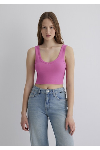 Mavi - V Yaka Pembe Basic Crop Atlet 1612375-70572 Mor