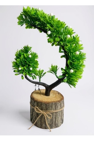 Yapay Çiçek Beyaz Çiçekli Bonsai Ağacı Dekoratif Kütük Saksıda Yapay Ağaç Bonzai Hilal Model