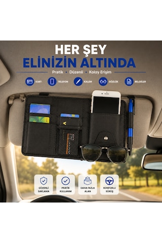 Coofbe Araç İçi Güneşlik Organizer Cüzdan Çok Bölmeli Telefon Gözlük Kart Kalem Tutucu Oto Düzenleyici