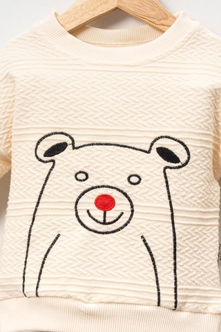 Pamuklu Relaxed Animal Detaylı Yumuşak Doku Erkek Bebek Takım Bej