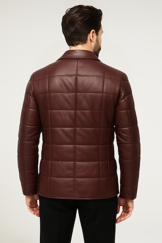 Derije Silva Hakiki Deri Erkek Tafta Bordo Şişme Blazer Ceket