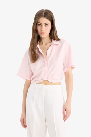 Defacto Gömlek Yaka Crop Keten Görünümlü Kısa Kollu Bluz C7799ax25sppn289 Pembe