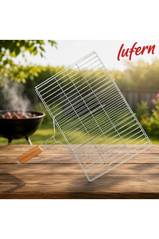 Dayanıklı Küçük Boy Mangal Izgarası 35x20 Cm Ahşap Saplı Piknik Kamp Açık Hava Et Tavuk Sebze