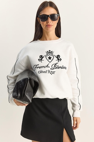 Shade Kadın Bisiklet Yaka Nakış İşlemeli Üç İplik Şardonlu Sweatshirt 60601049 - Ekru